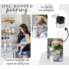 Glass Breast Milk Pitcher for Fridge (2 Pack, 21 Oz) "Not Your Cow's Milk" Pop-Top Glass Breastmilk Storage Bottles w/ Reusable Expiration Tags, Marker & 6 Stickers - Breast Milk Storage Containers