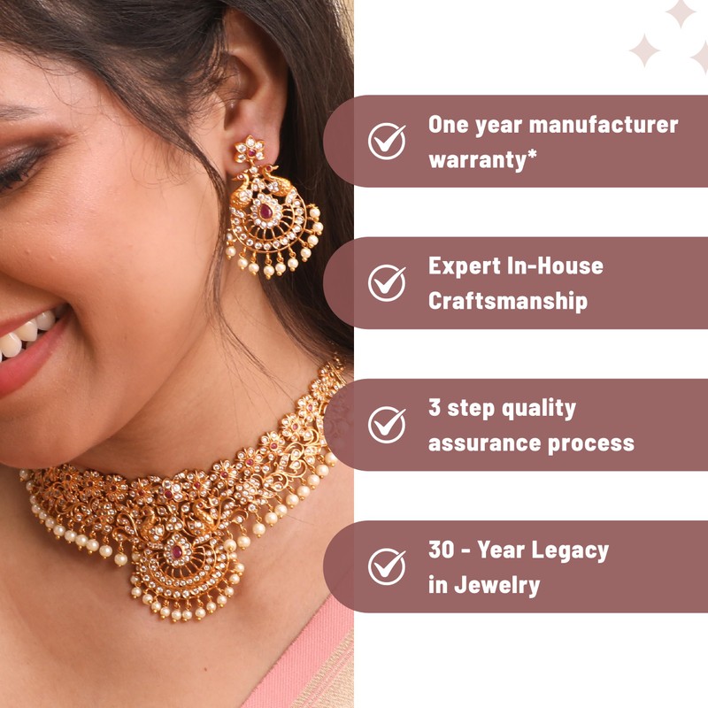 TARINIKA Antique Gold Plated Tania Choker Set with Peacock Design