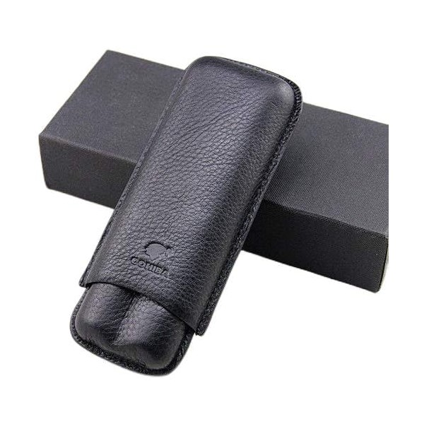 CIGAR IN STYLE Cigar Case Holder - Black Leather 2 ct Adjustable Cigar Case Travel Holder