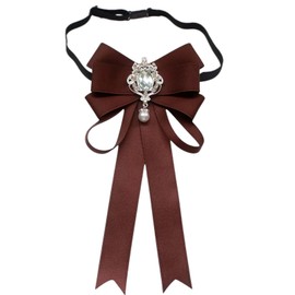 ラインストーン 制服リボン リボンタイ 蝶ネクタイ レディース 制服小物 蝶結び スイート レース アクセサリー 学院風 OL 通勤 通学 入学式 卒業式 発表会 贈り物 (ブラウン)