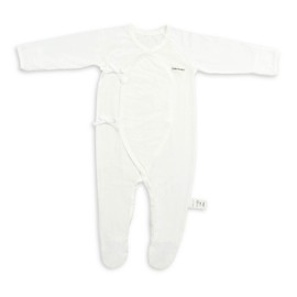 EDENSWEAR Unisex Baby Zinc-Fiber Footie Romper Built in Flip Mitten/Bootie, Ideal Sensitive Skin, Eczema, Etc. (12-18 Months / 31.5 Inches, White (Flip Mittens))