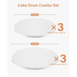 Kootek Cake Boards Drums 12 & 14 Inch Round, 1/2" Thick Decorating Supplies White 6-Pack Sturdy Corrugated Cardboard Base, Base para Pastel