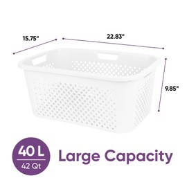 Superio Gradient Perforated Laundry Basket with Ergonomic Handles - Modern Slim Design - White