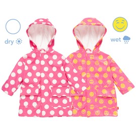 Magnetic Me Color Changing Raincoat For Toddlers with Hood and Easy Magnet Closure Girls Pink Polka Dot Emoji Toddler Rain Jacket/Coat Size 2T