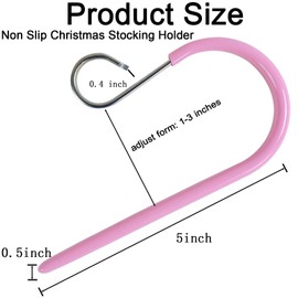 DINGEE Vinyl Coated Stocking Hooks,Non Slip Christmas Stocking Holder for Mantle Set of 4 Pack, Metal Stocking Hanger with Rubber Coated Stocking Hooks for Christmas Party Decorations (Pink)