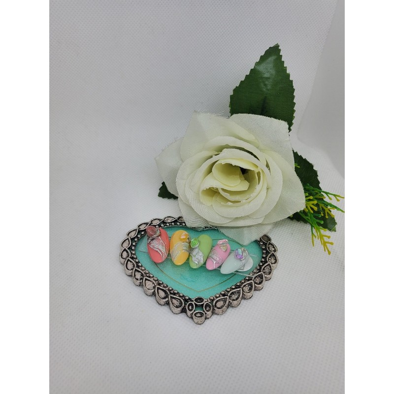 Spring (Stream) Handmade Nail Tips - Short C Curve Coffin