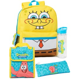 SPONGEBOB SQUAREPANTS Kids Backpack | Blue Yellow School Bag Patrick Gary Merchandise Pencil Case Logo Water Bottle | TV Show Rucksack Gifts
