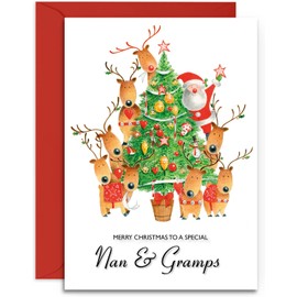 Nan & Gramps Christmas Card - Decorating the Tree - Medium Sized Card (A5 Size -148mm x 210mm) with Envelope