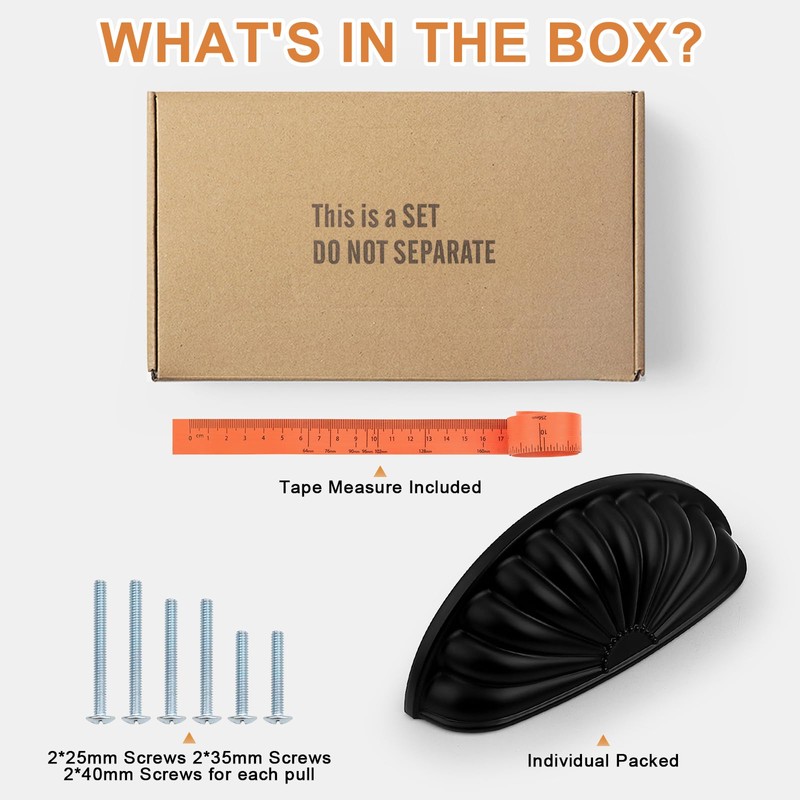 Probrico 5 Pack Matte Black Cabinet Cup Pulls,3 Inch(76mm) Hole