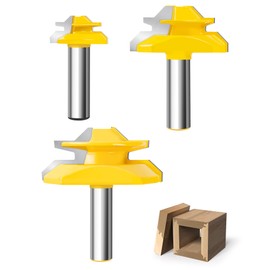 Router Bits, Allmake 3pcs Lock Miter Router Bits 1/2 Shank, 45 Degree Locking Miter Joint Router Bit Set for Woodworking Cabinetry Drawers Shadow Boxes, Work with Stock from 1/2" to 1" Thick