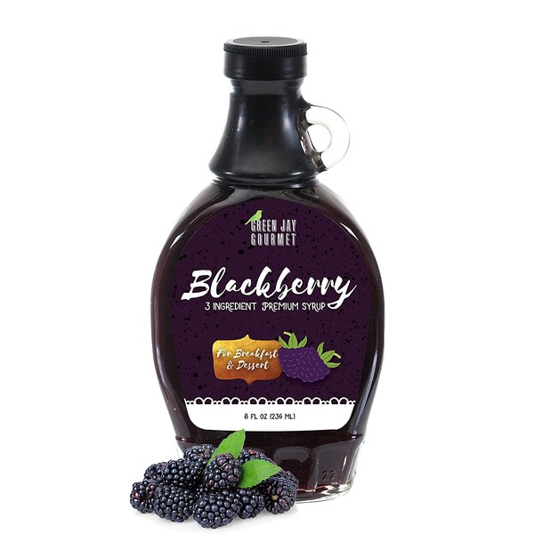 Green Jay Gourmet Blackberry Syrup - 3 Ingredient Premium Breakfast Syrup with Fresh Blackberries, Cane Sugar, Lemon Juice - All-Natural, Non-GMO Pancake Syrup, Waffle Syrup, Dessert Syrup - 8 Ounces