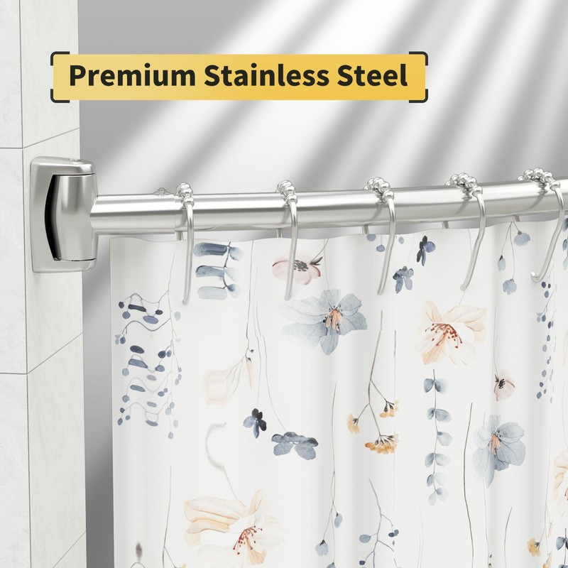 Chrsouly Adjustable 50-85 inches Curved Shower Rod, Extra Wide, Rustproof,