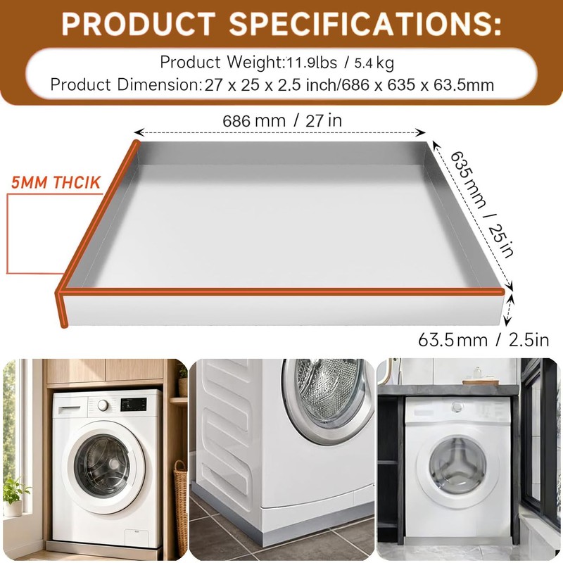 XHAWLJB 27" x 25" ×2.5" Washing Machine Tray with Anti-slip