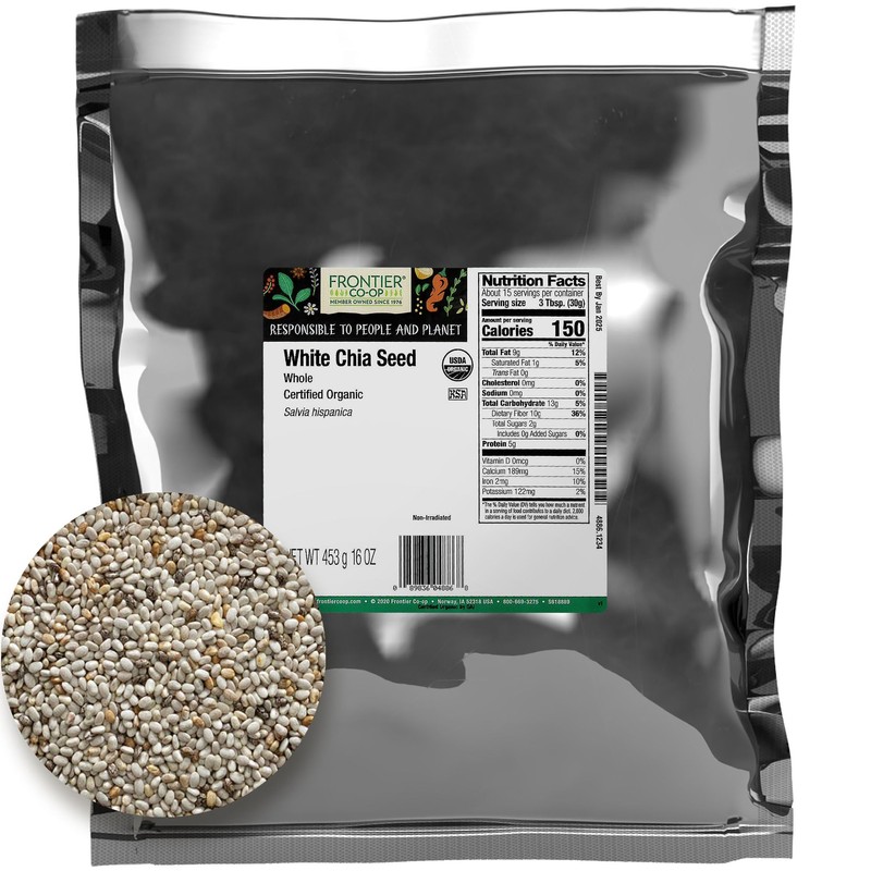 Frontier Co-op Organic Chia Seeds, Whole, 16 Oz, Bulk Bag
