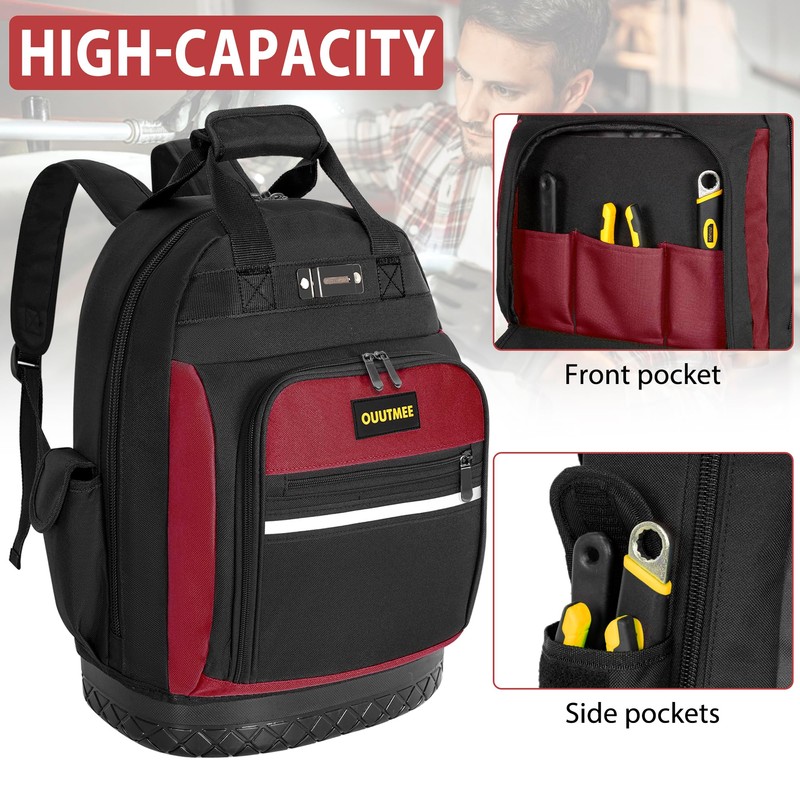OUUTMEE Tool Backpack, Work Tool Bag with Multi-Use Pockets