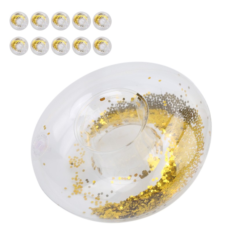 10pcs Round Gold Sequins Inflatable Drink Cup Holders Swimming Pool