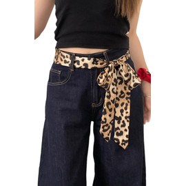 Lamerry Women's Scarf Belt, Neck Scarf, Silk Hair Band, Accessory, Neckerchief, Animal, Waist, Neck, Multifunctional, Elongated, Leopard Print