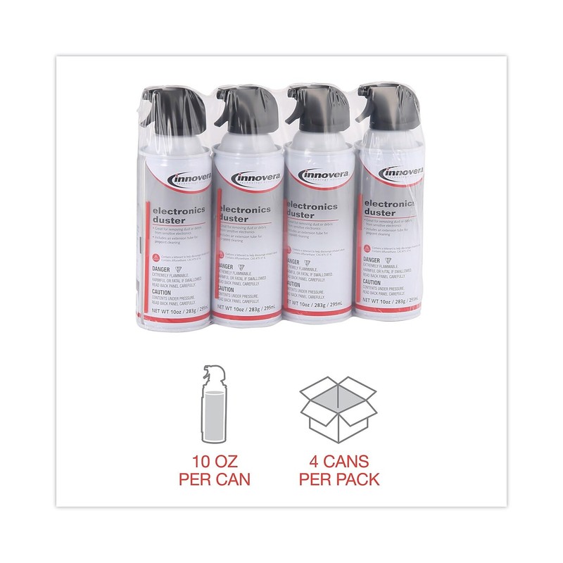 Innovera Compressed Air Duster Cleaner, 10 Oz Can, 4/Pack