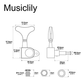 Musiclily Basic 2R2L Geschlossene Bass Mechaniken Tuners Tuning Pegs Machine Heads Set für Ibanez Style E-Bass, Chrom