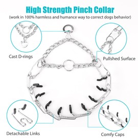 Paourify Dog Training Collar,Adjustable No Pull Dog Collar and Heavy Duty Metal Dog Leash with Comfort Cap for Small.Medium,Large Dogs