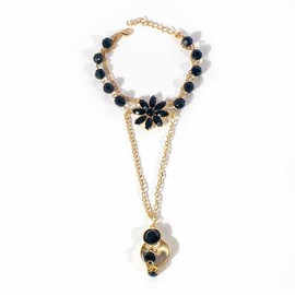 Dainty Bracelets for Women Trendy, Ring Hand Chain with Black Lotus Charm Adjustable Link Bracelets Fashion Jewelry Gift for Women