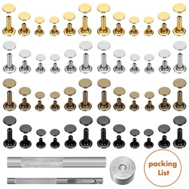 Selizo 480 Sets Small Double Cap Leather Rivets 4 Colors 3 Sizes (Cap Diameter: 6mm/8mm/8mm) Tubular Metal Studs with 3 Pieces Setting Tool Kit for Leather Craft Repairs Decoration