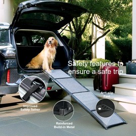 BestVida Pet Ramp (160 x 44 cm),Dog Ramp for Car, SUV & Truck, 63" Long & 17" Wide, Fold-able & Portable Pet Ramp with Non-Slip Rug Surface, Extra Wide Dog Steps for Medium & Large Dogs Up to 250LBS