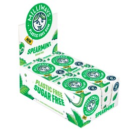 Milliways Spearmint | Plastic Free Gum | Xylitol, Aspartame-Free, Sugar-Free, Plant-Based, Natural Chewing Gum | 120 Pieces Total (12 Packs of 10 Pieces)