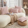 Neelvin Pink Faux Fur Cozy Soft Plaid Decorative Throw Pillow