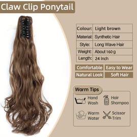 FDEETY 60 cm Hairpiece Ponytail Extensions Braid Hair Extension Braid Hairpiece with Clip Pony Hairpiece Real Hair Braids Extensions Hair Topper Women's Real Hair Ponytail (Light Brown)