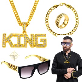 WYRGQIQN Essential 80's & 90's Party Outfit For Men - Stylish Fake Money, Sunglasses & Gold Chain Accessories