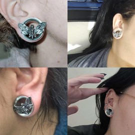 Maxbott 2 PCS Stainless Steel Skull Butterfly Plugs and Tunnels Ear Gauge Stretcher Plug Jewelry Piercing Gauges 8mm-22mm