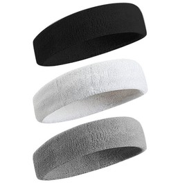 Sweatbands Sports Headband for Men & Women - Sweatband for Tennis, Basketball, Running, Gym, Working Out (3pcs) - Color: Black/White/Gray