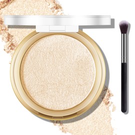 FREEORR Baked Highlighter Powder Palette, Makeup Highlighter Powder Palette Sheer Shimmering Finish Face Highlighters Makeup Iluminadores de Maquillaje #03 Sun Glow