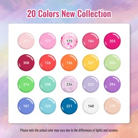 phoenixy 24 Pcs Gel Nail Polish Set, 20 Colors Gel Polish Pastel Bright Nude Blue Pink Purple Soak Off U V Nail Polish with Base Coat & Glossy/Matte/Glitter Top Coat Spring Gifts for Women Girls