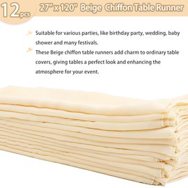 12 Packs 10Ft Chiffon Table Runner 27x120 Inches Sheer Romantic Wedding Table Runners Beige Table Runner for Wedding Birthday Party Bridal Baby Shower Table Decoration