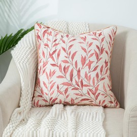 VOGOL Decorative Throw Pillow Cover, 18 x 18 Inch Country Pink Leaves Pattern Throw Pillowcase, Square Cushion Cover for Bedroom Couch Chair, 1 Piece