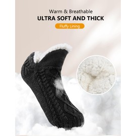 SIHOHAN Slipper Socks Mens with Grippers Thermal Fluffy Cozy Bed Socks for Men Non Slip Winter Warm Fleece Lined Knitted Socks (Black)