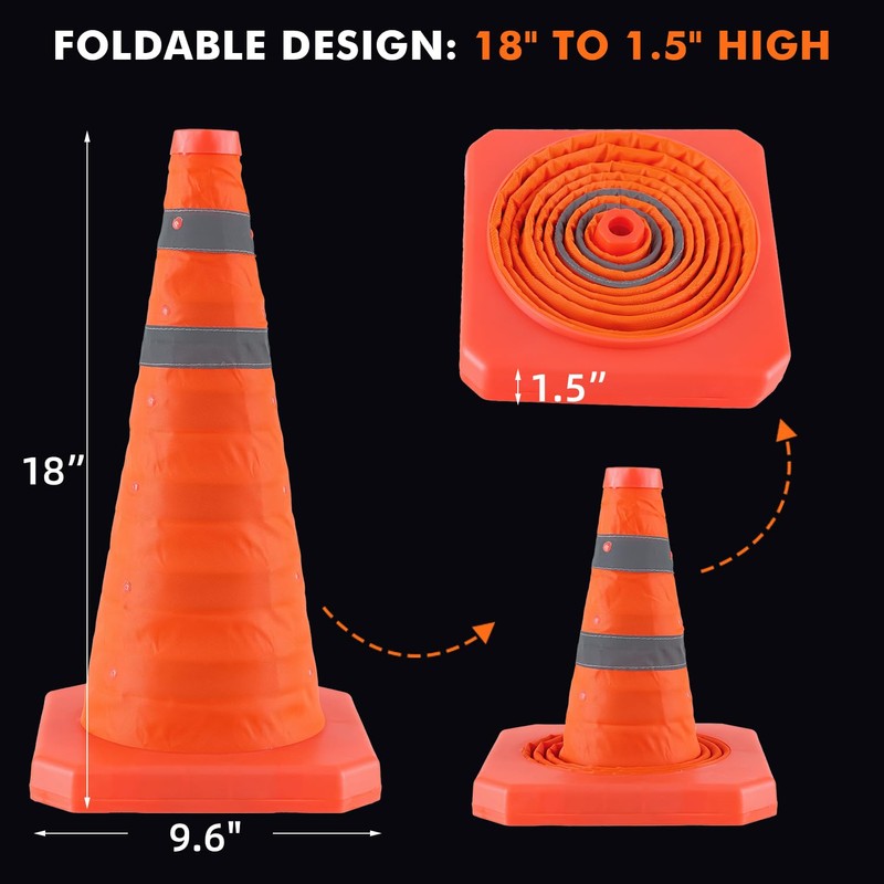18 Inch 3 Pack Collapsible Traffic Safety Cones, Orange Cones