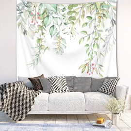 LB Green Leaf Tapestry Eucalyptus Leaves Tapestry Tropical Plant Watercolor Leaf Spring Botanical Floral Tapestry Wall Hanging for Bedroom Living Room Dorm Wall Art Home Decor 80x60 inch