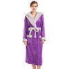 Inner Wish Women Hooded Plush Robe, Fleece Cozy Warm Bathrobe,VIOLET+LT.GREY,L/XL