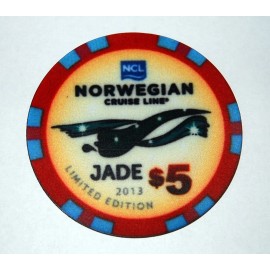 Unbranded Magnet Norwegian Cruise Line Jade $5 NCL Cruise Ship Casino Chip fridge door 3”