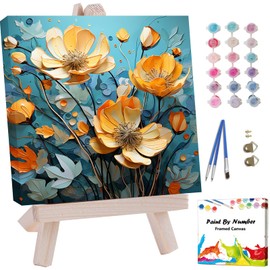 Artunion Framed Paint by Numbers Kit for Adults Beginners & Kids Ages 8-12,Yellow Flower Paint by Number with Frame,Floral Abstract Paint by Numbers Kit on Canvas 10 * 10 Inch Without Easel