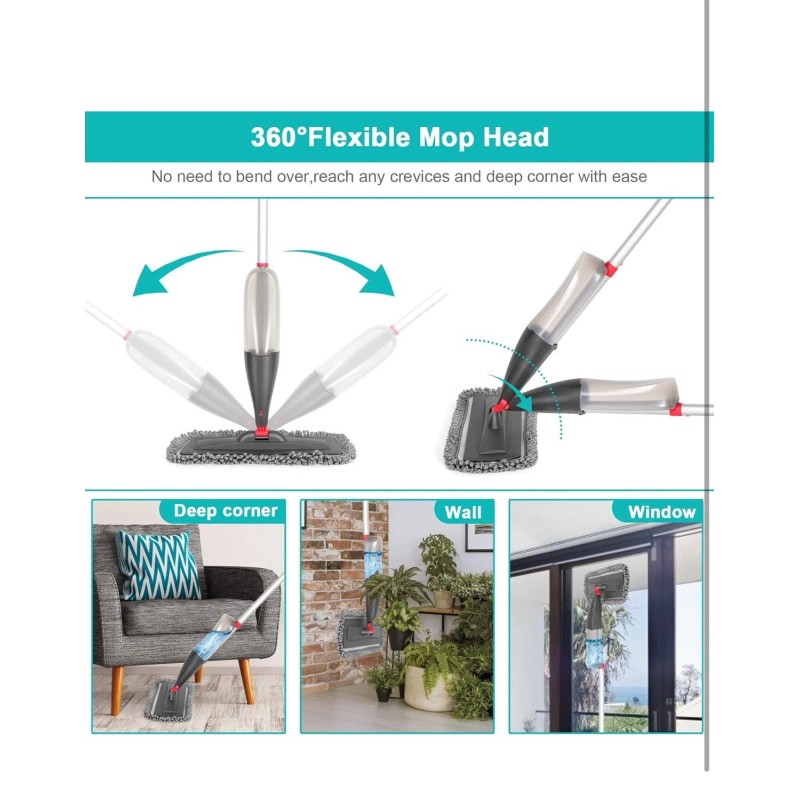 Spray Mop for Floor Cleaning with 3pcs Washable Pads Wet