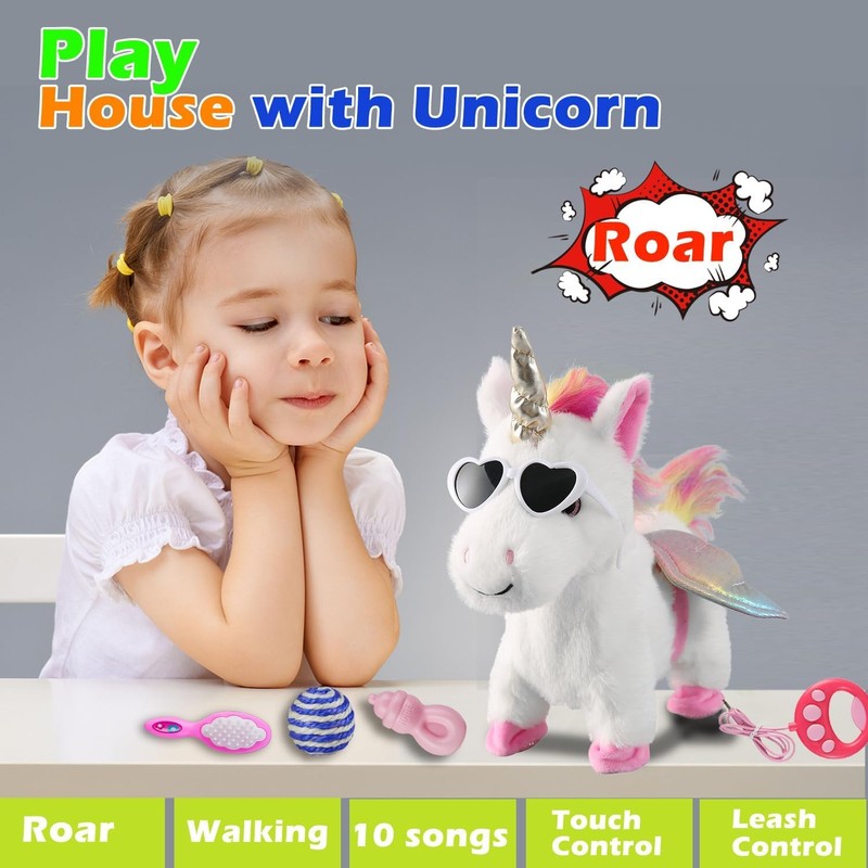 Marsjoy White Running Unicorn Toy Set Singing Dancing Electronic Plush