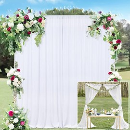 10x10FT White Backdrop Curtains for Parties - White Wedding Backdrop for Baby Shower Birthday Photo Home Party Curtains Backdrop 5x10FT 2 Panels