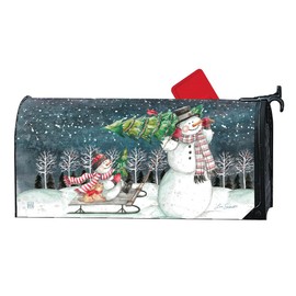 Studio M Decorative Christmas Holiday MailWrap Fits Standard Size 6.5 x 19 Inch Mailbox Weather Resistant Vinyl White Blue Red Sledding Snowmen
