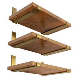 LEOPO 12 inch Shelf Bracket for DIY Floating Shelf, 1/5 inch Thick Heavy Duty Bracket, 6 Pack, Golden