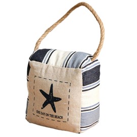 Zovylks Nautical Door Stopper, White with Blue Striped Square Stuffed Decorative Weighted Doorstop with Rope Handle, Gone to The Beach House Decor (Starfish)