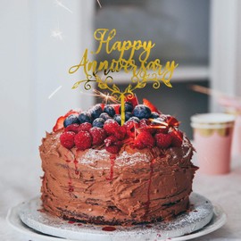 6 piezas de decoración de pastel de feliz aniversario, decoración de boda, aniversario de boda, acrílico, suministros de decoración de fiesta de feliz aniversario